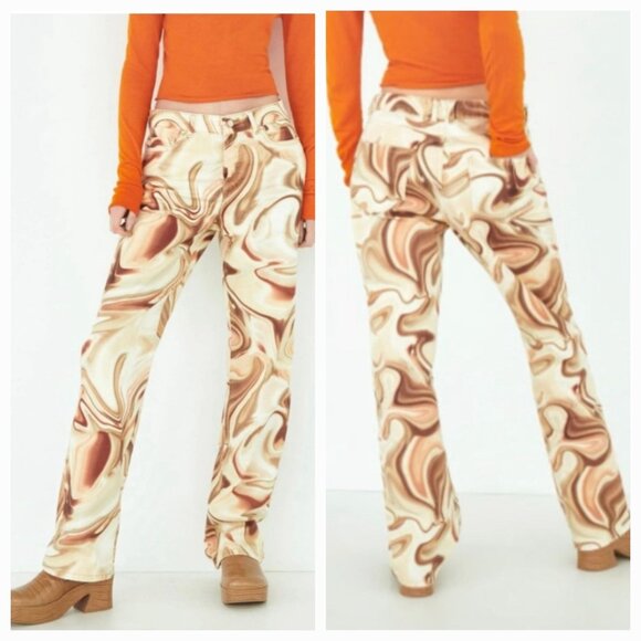 Zara Denim - Zara Mid-Rise Abstract Swirl Print Straight-Leg Jeans. Size 2